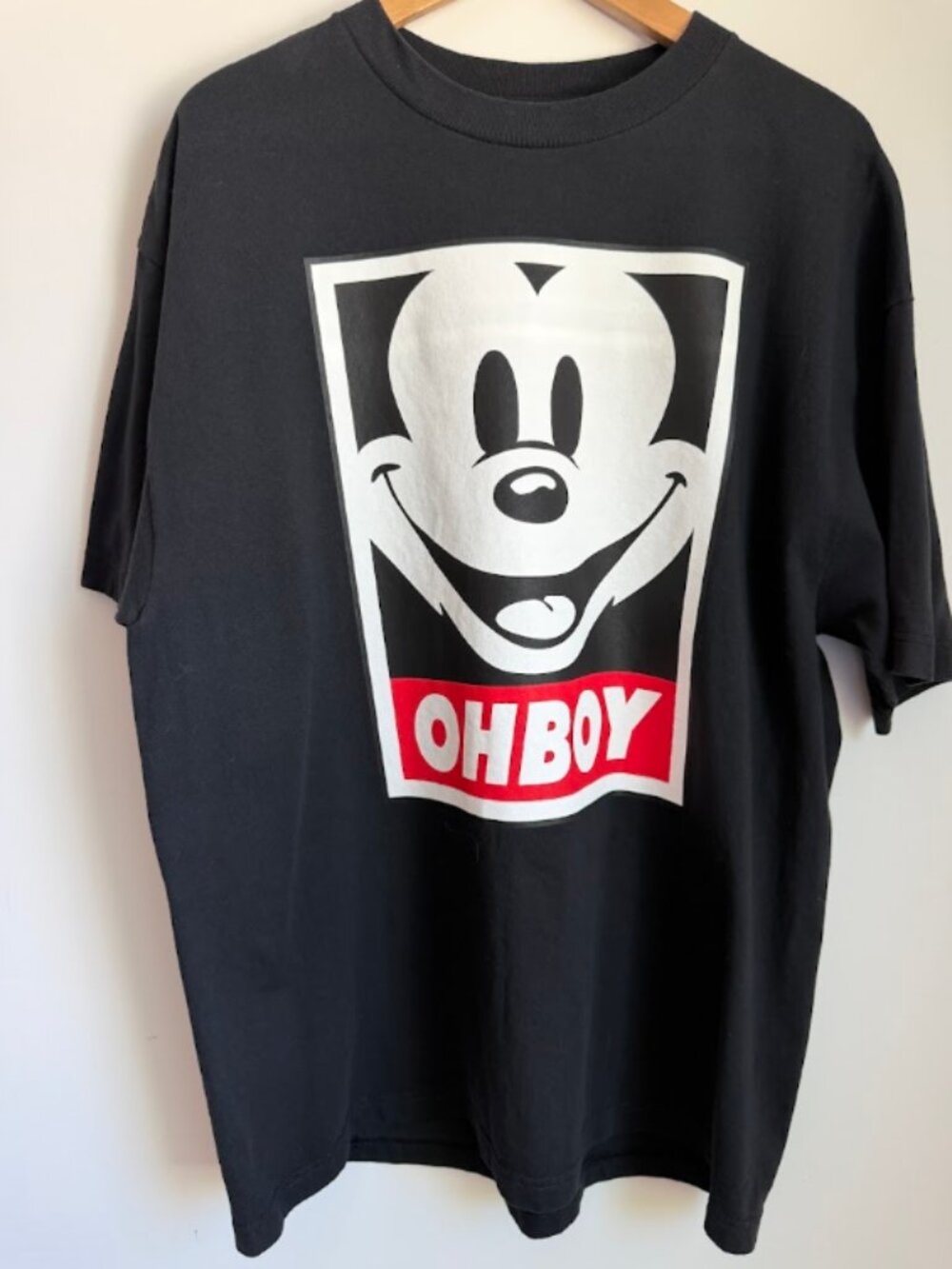 Vintage Y2K Mickey Mouse "OH BOY" Obey Style Graphic Tee - Alstyle (XL)